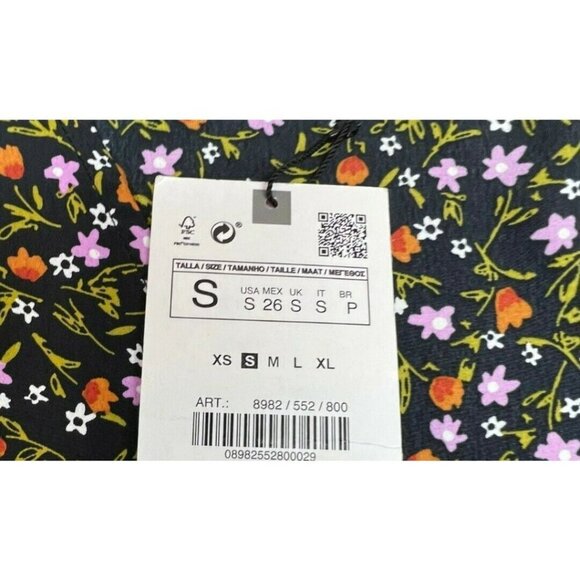 ZARA Floral Printed Peplum Top Sz S Black Red Ruffle Long Sleeves - Picture 3 of 5